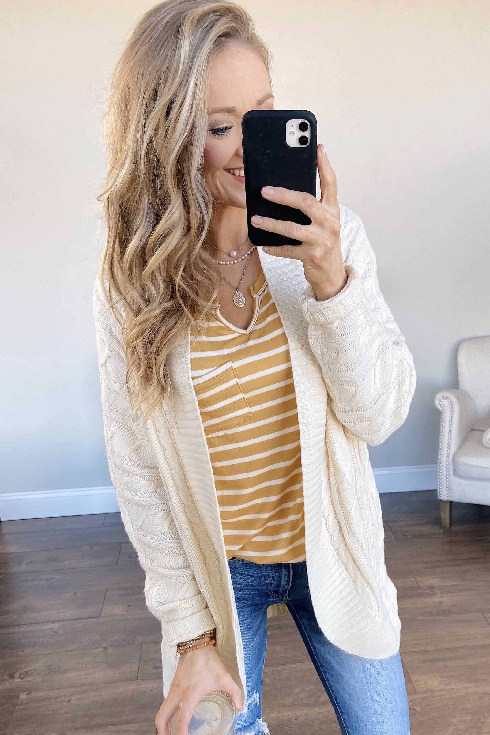 Noticing You Cable Knit Cardigan- Cream