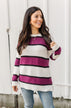 Oh So Soft Striped Knit Sweater- Magenta