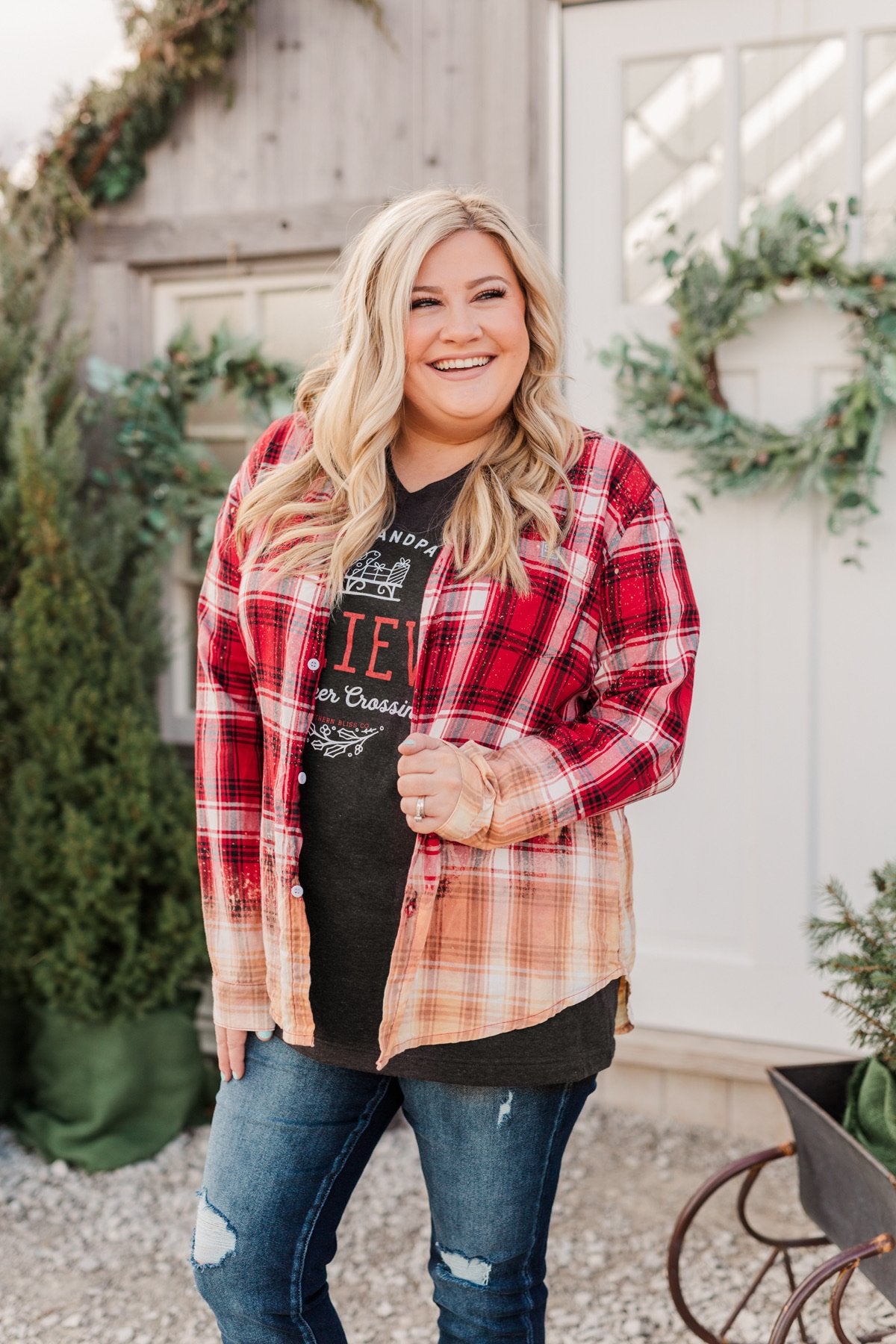 Make Them Look Bleach Dipped Plaid Top- Red