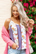 Flirty and Fun Keyhole Tank Top- Ivory & Dusty Blue