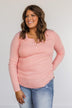 Rise To The Top Long Sleeve Henley Top- Pink