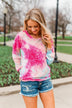 Nice To Notice Long Sleeve Top- Fuchsia, Peach, Sky Blue