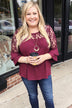 Right Beside Me Lace & Ruffles Top- Burgundy
