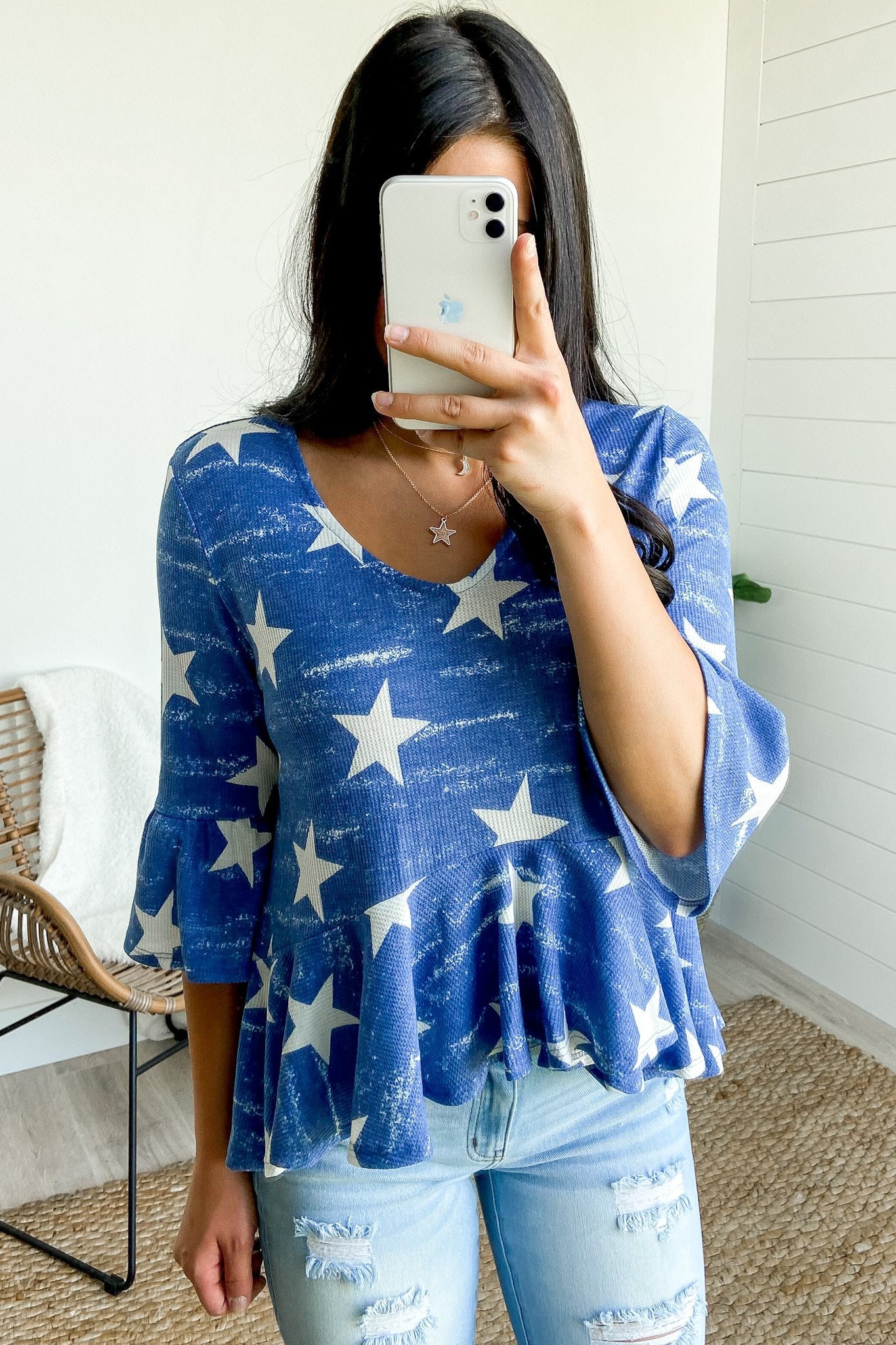Babydoll Star Knit Top- Blue