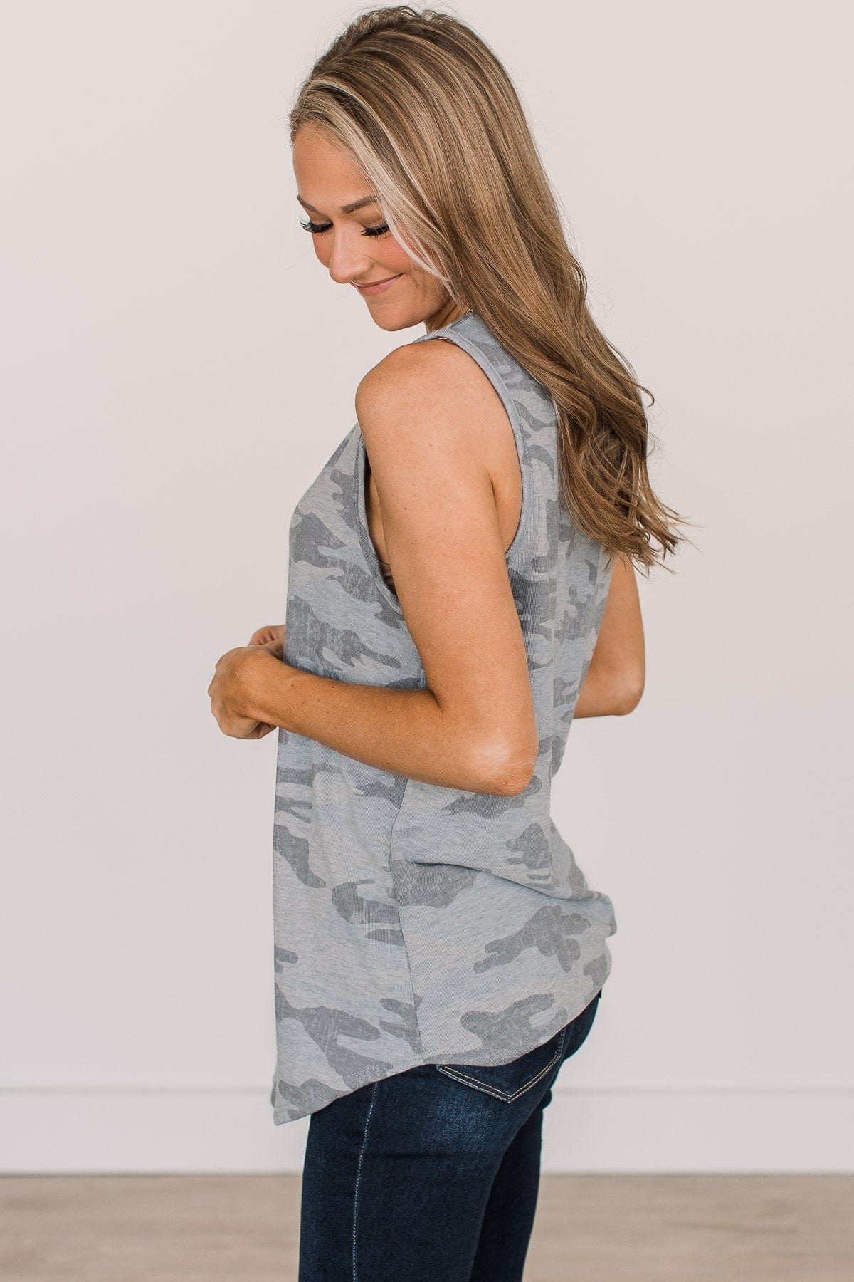 Lost In The Woods Camo Tank- Light Grey