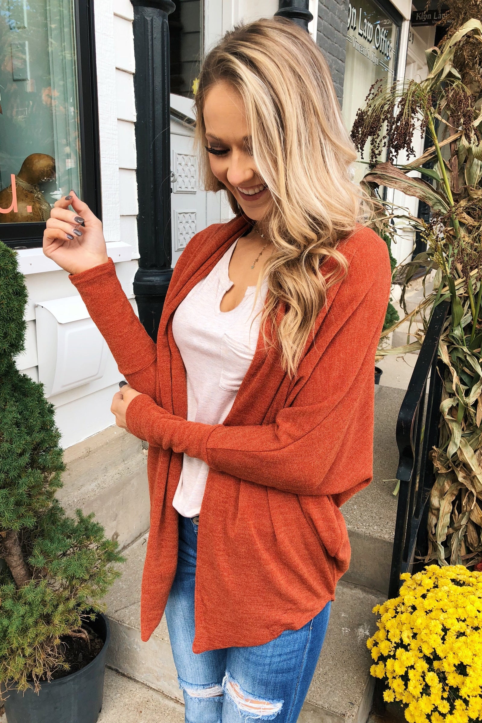 Along We Go Dolman Cardigan- Rust