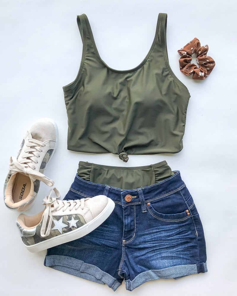 Front Knot Swimsuit Tankini Army Green The Pulse Boutique