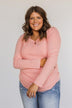 Rise To The Top Long Sleeve Henley Top- Pink