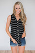 Wouldn't It Be Nice Striped Knot Top- Black