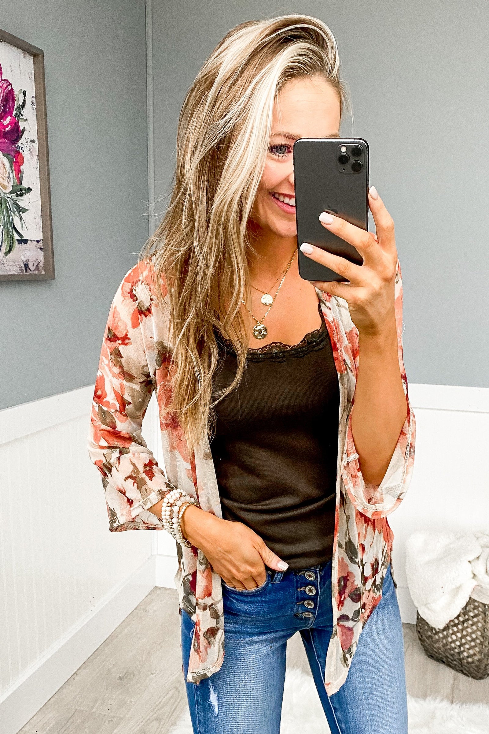 Sing A Little Louder Floral Kimono- Taupe