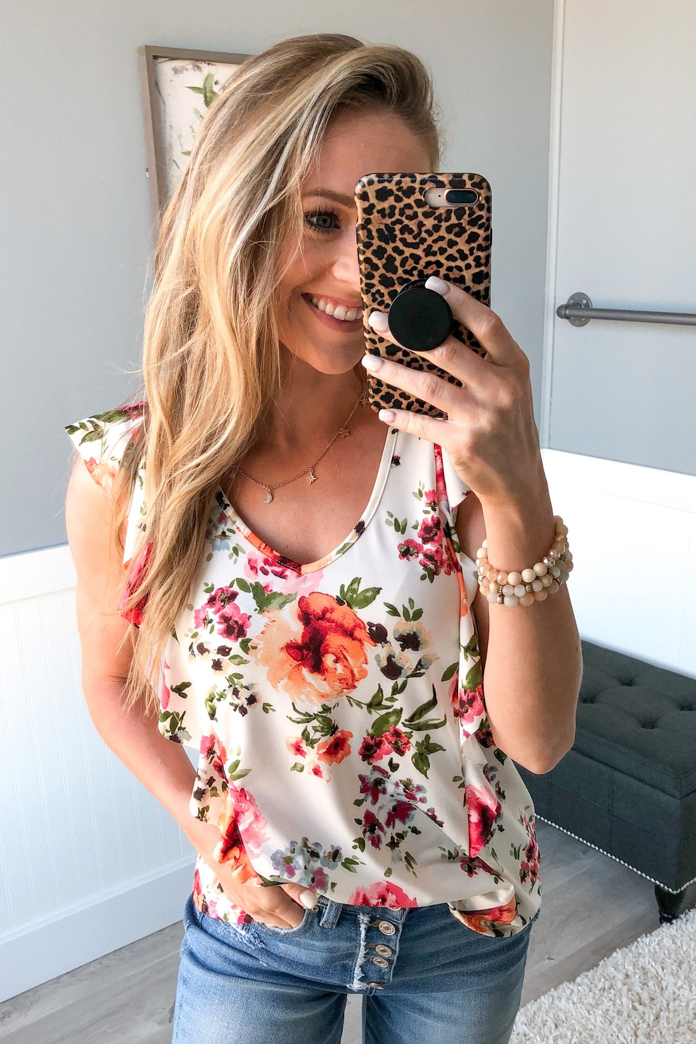 Love Blossoms Ruffle Floral Top- Ivory