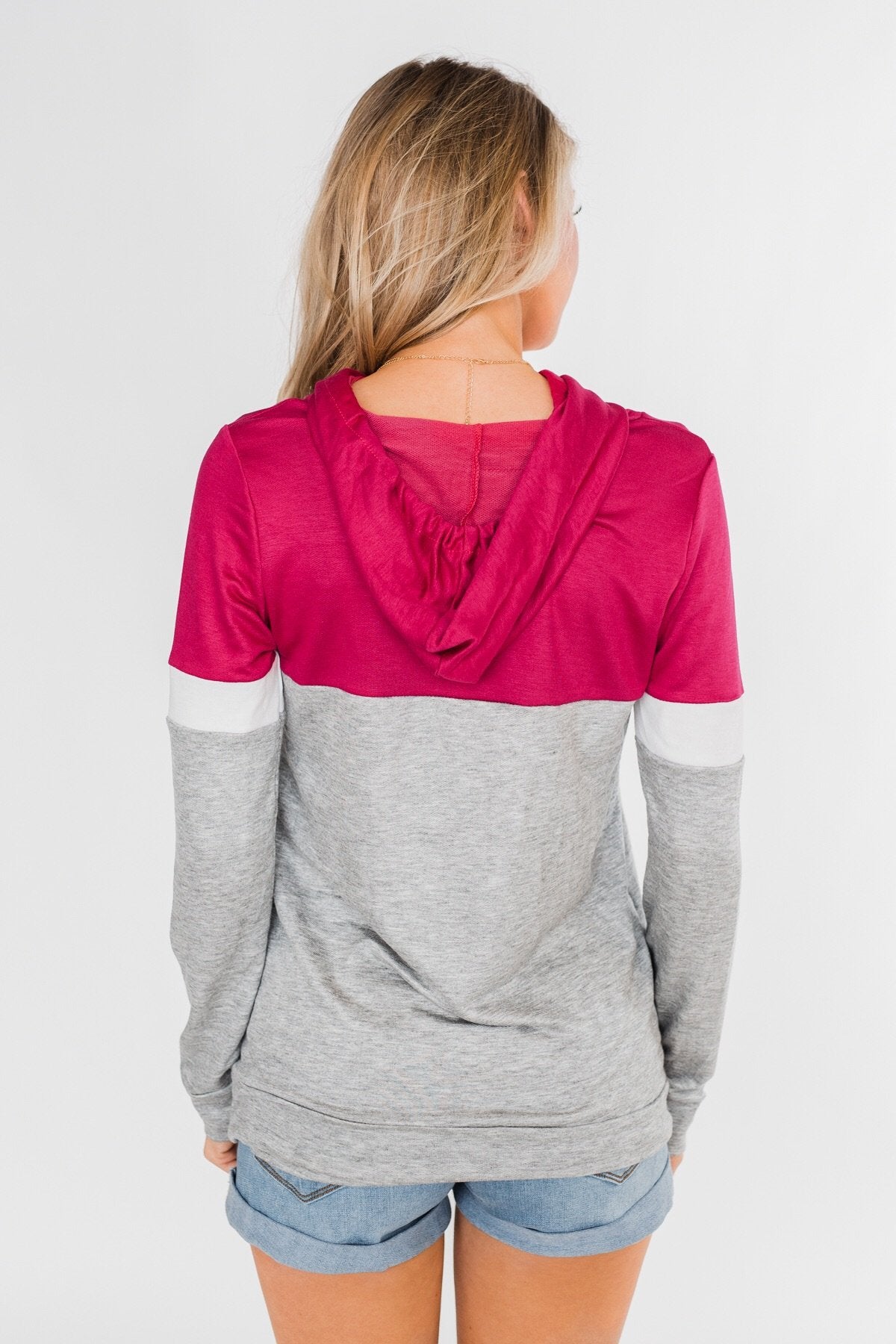 All Of My Days Color Block Hoodie - Dark Pink