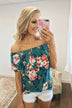Tropical Oasis Off The Shoulder Floral Top- Green
