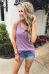 5 Button Henley Tank Top- Dusty Purple