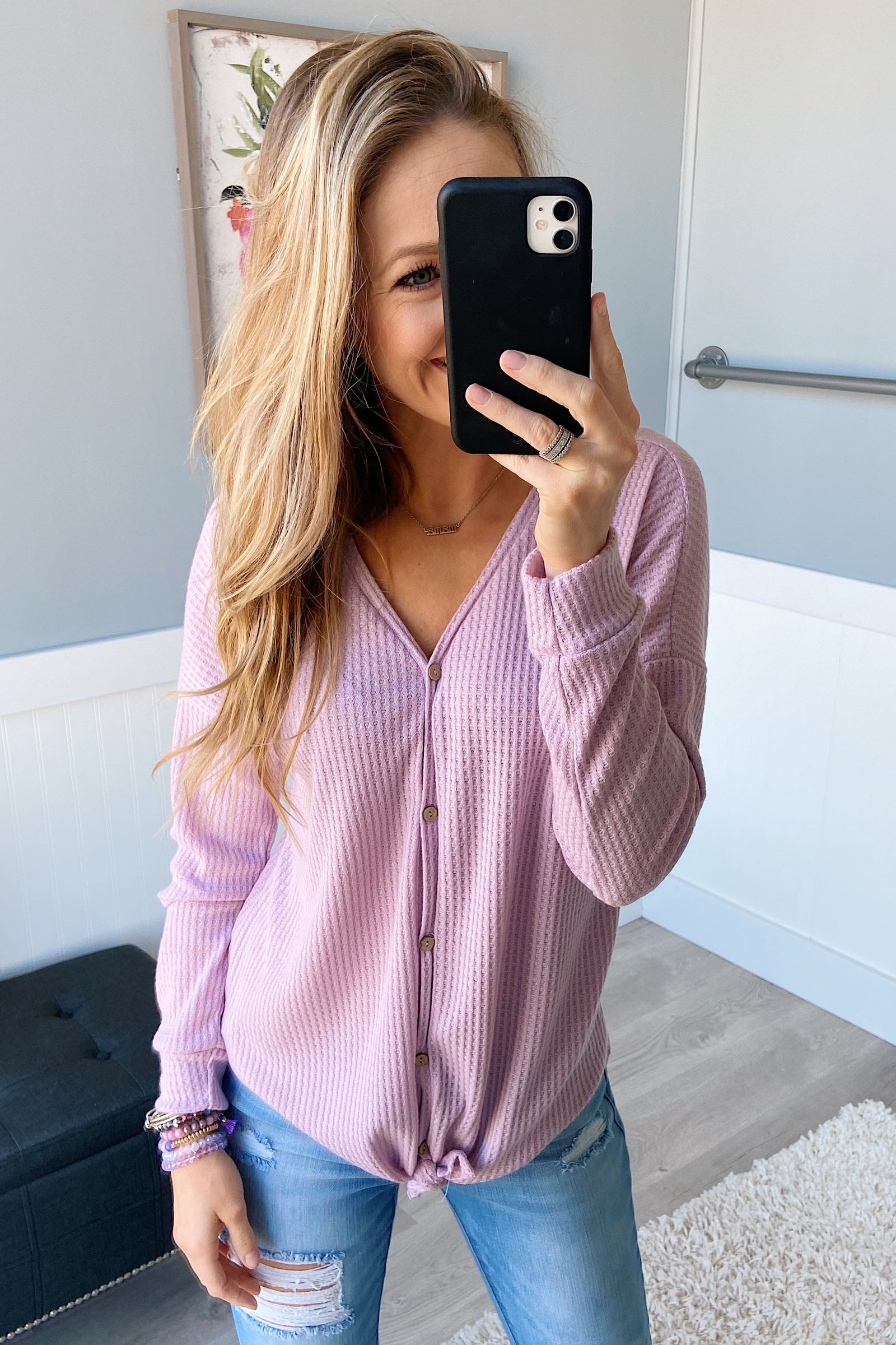 Thermal Button Knot Top- Lilac – The Pulse Boutique