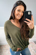 In Your Arms Thermal Twist Top- Olive
