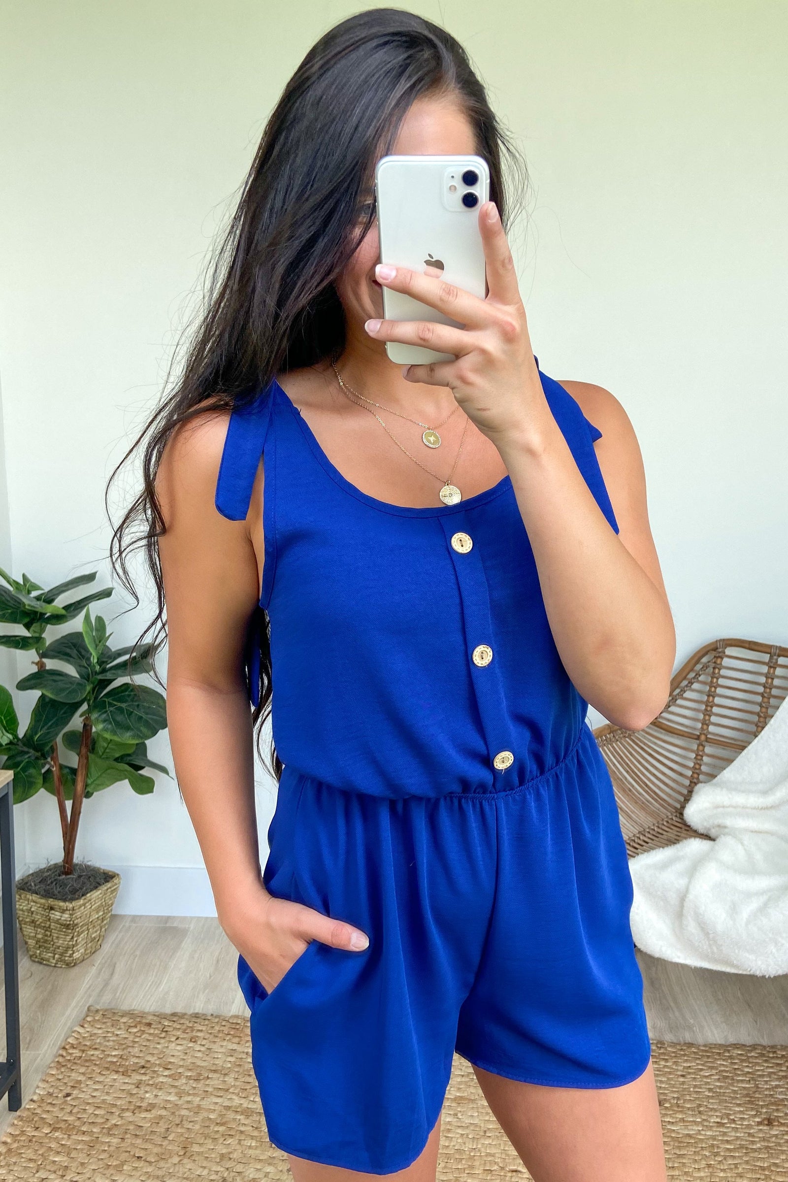 Tie Sleeve Cutie Romper- Royal Blue