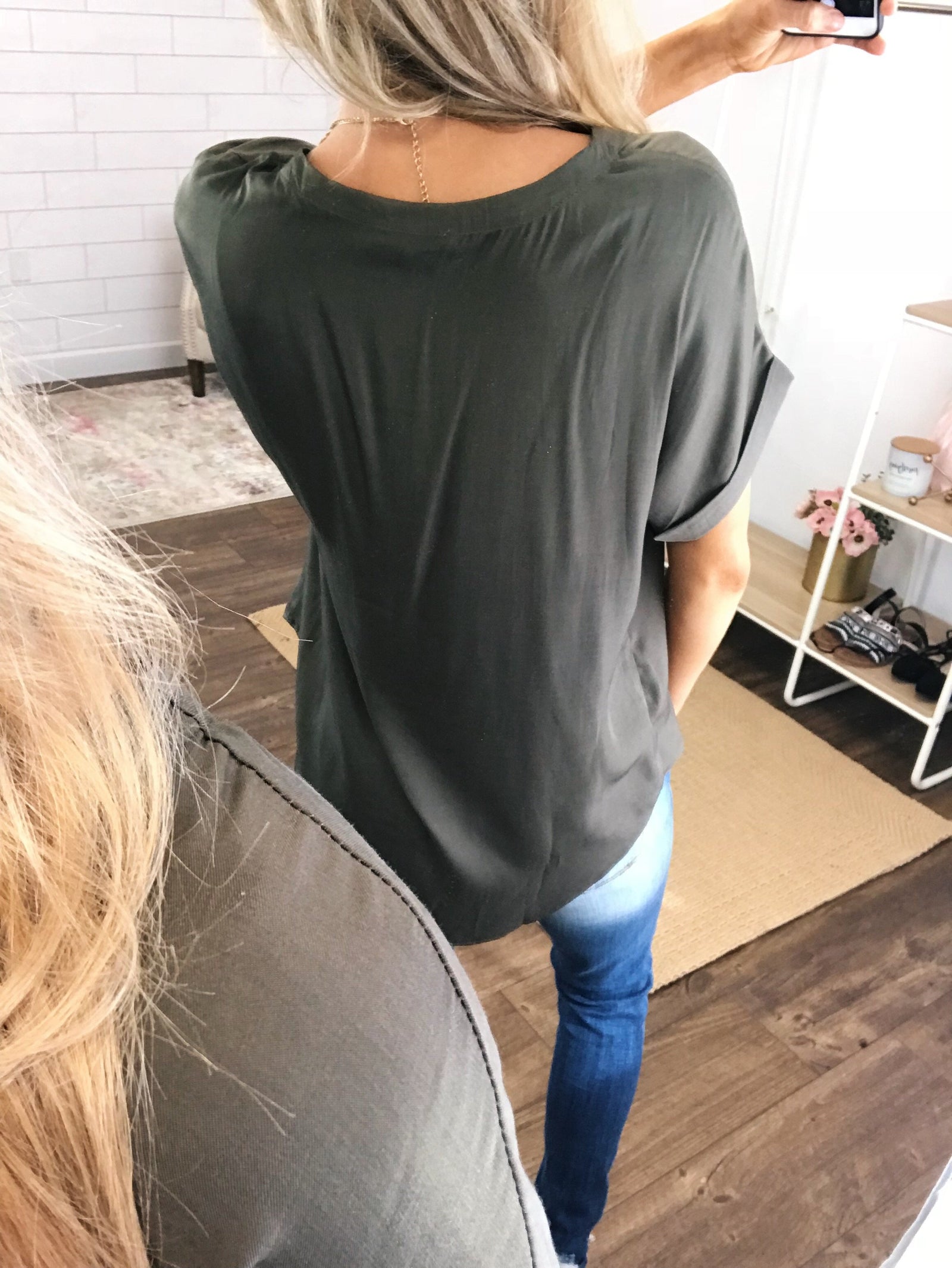 Basic Beauty V-Neck Short Sleeve Top- Olive