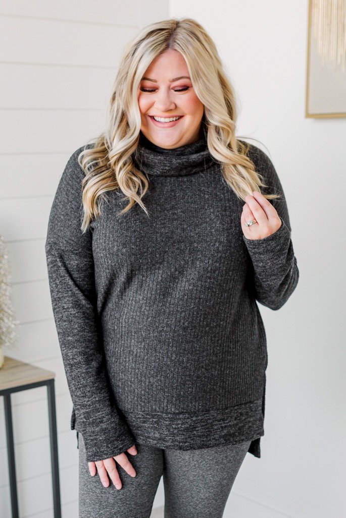 Cherishing Moments Turtle Neck Sweater- Heathered Black
