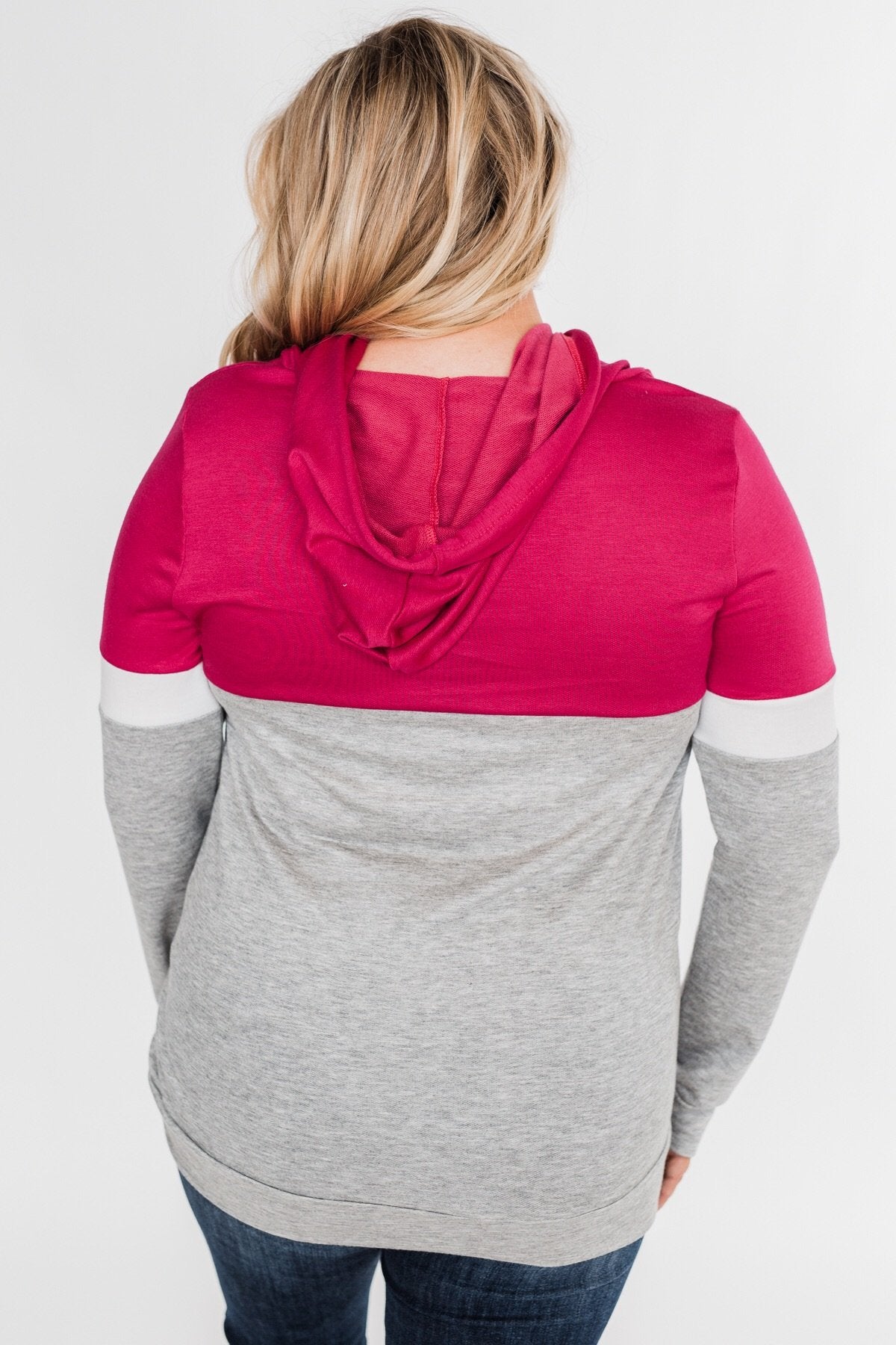 All Of My Days Color Block Hoodie - Dark Pink