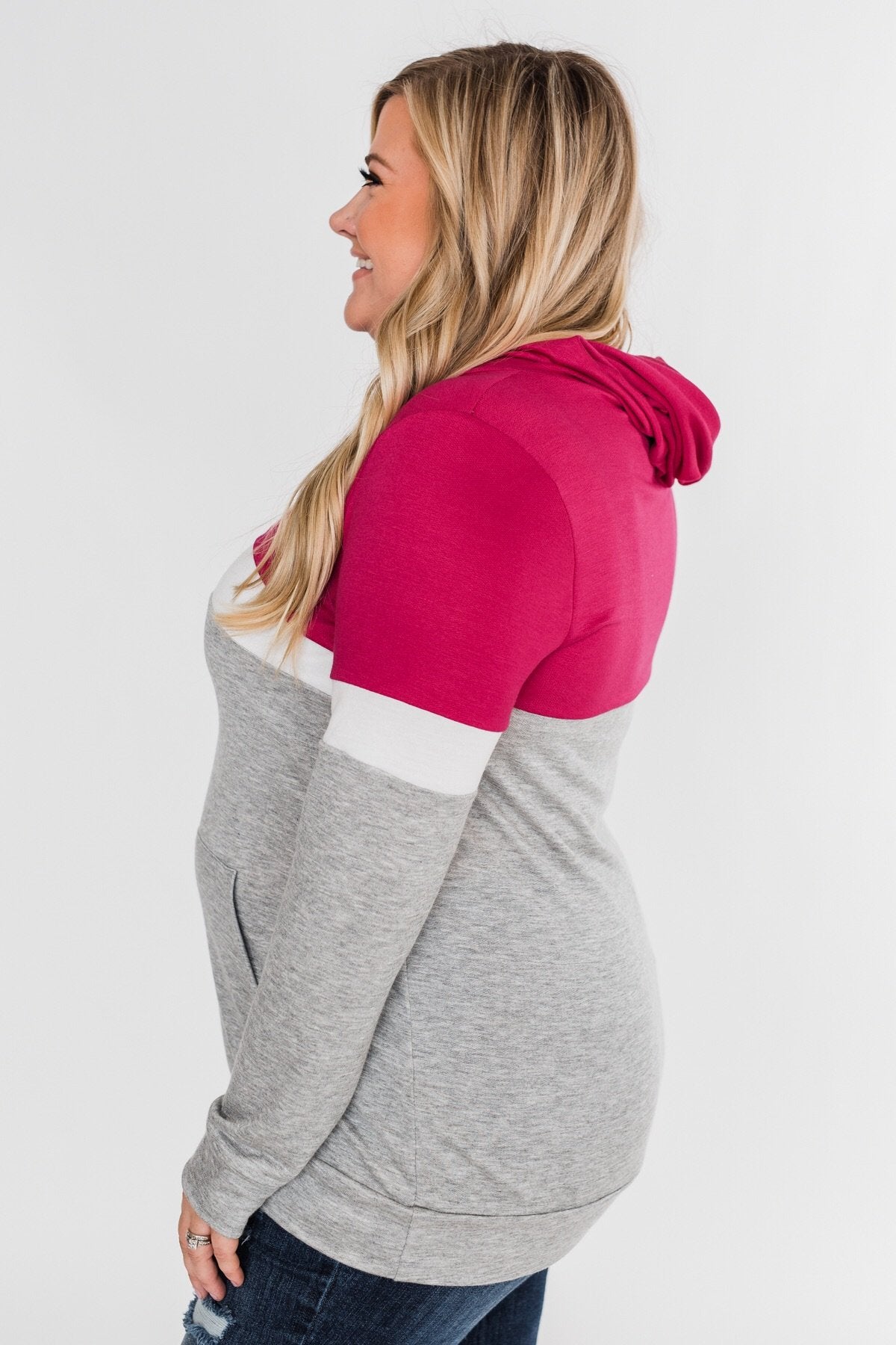 All Of My Days Color Block Hoodie - Dark Pink