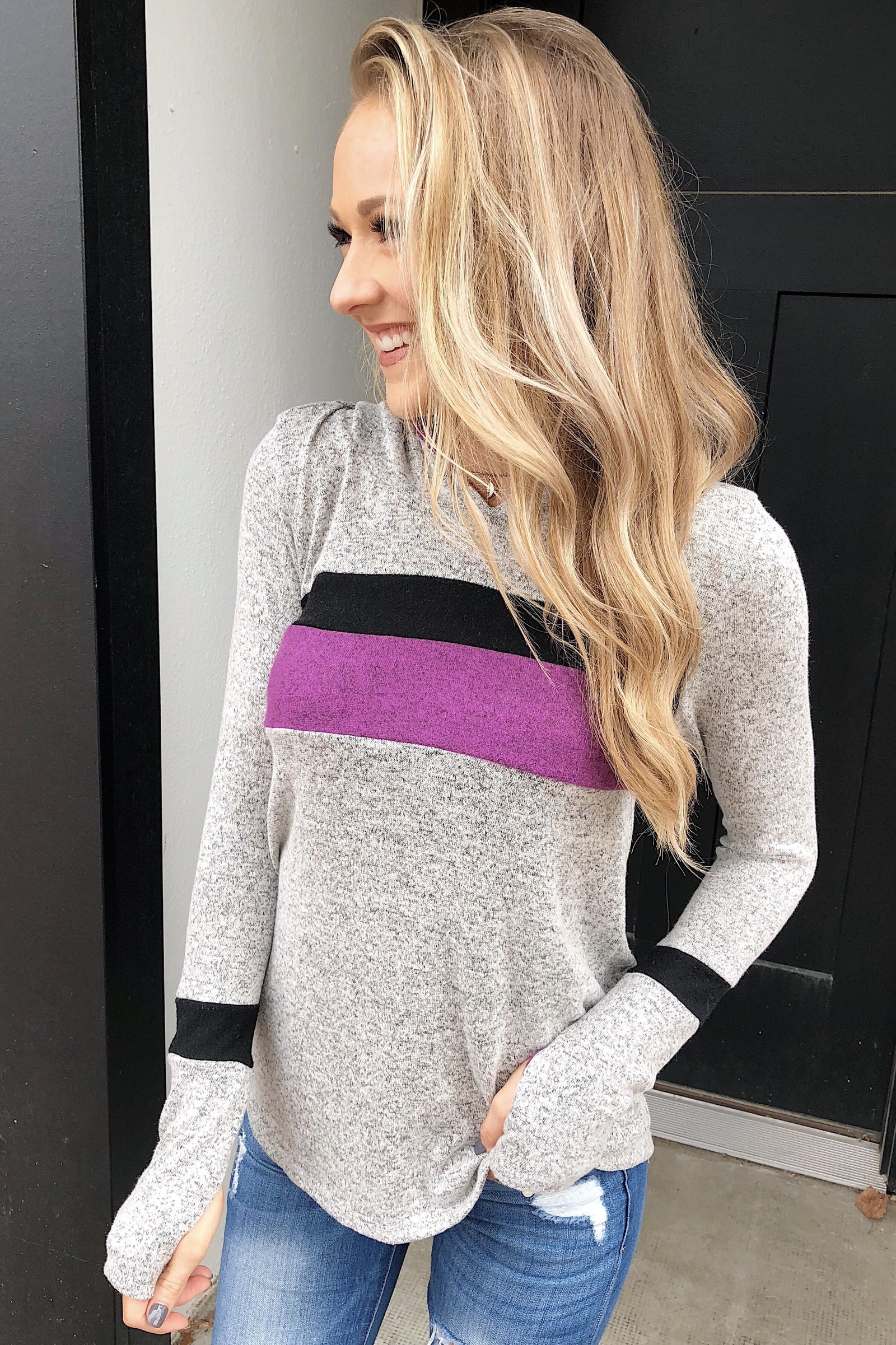 Only A Matter Of Time Hoodie- Heather Grey & Purple