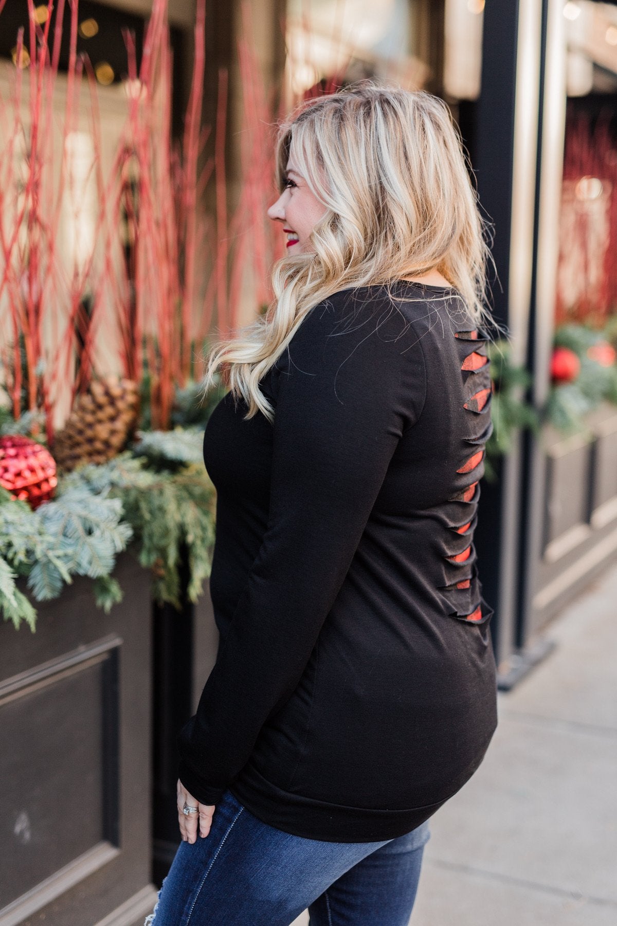 Buffalo Plaid Peek-a-Boo Top- Black