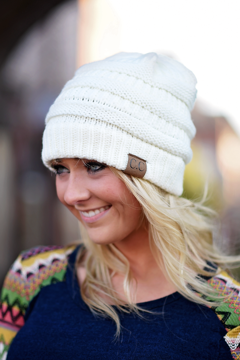 CC Beanie - Metallic Eyelash Cuff Beanie Ivory
