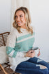 Showering Affections Striped Sweater- Ivory & Teal