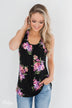 Night Blooms Floral Racerback Tank Top- Black
