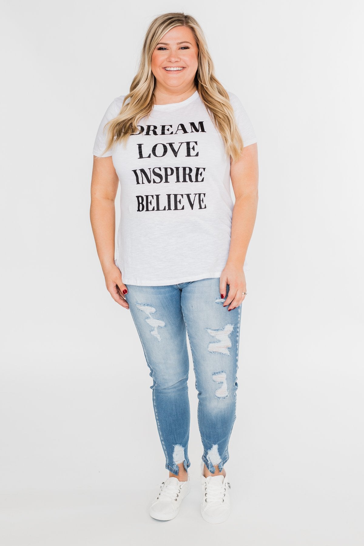 Dream, Love, Inspire, Believe Graphic Tee- White