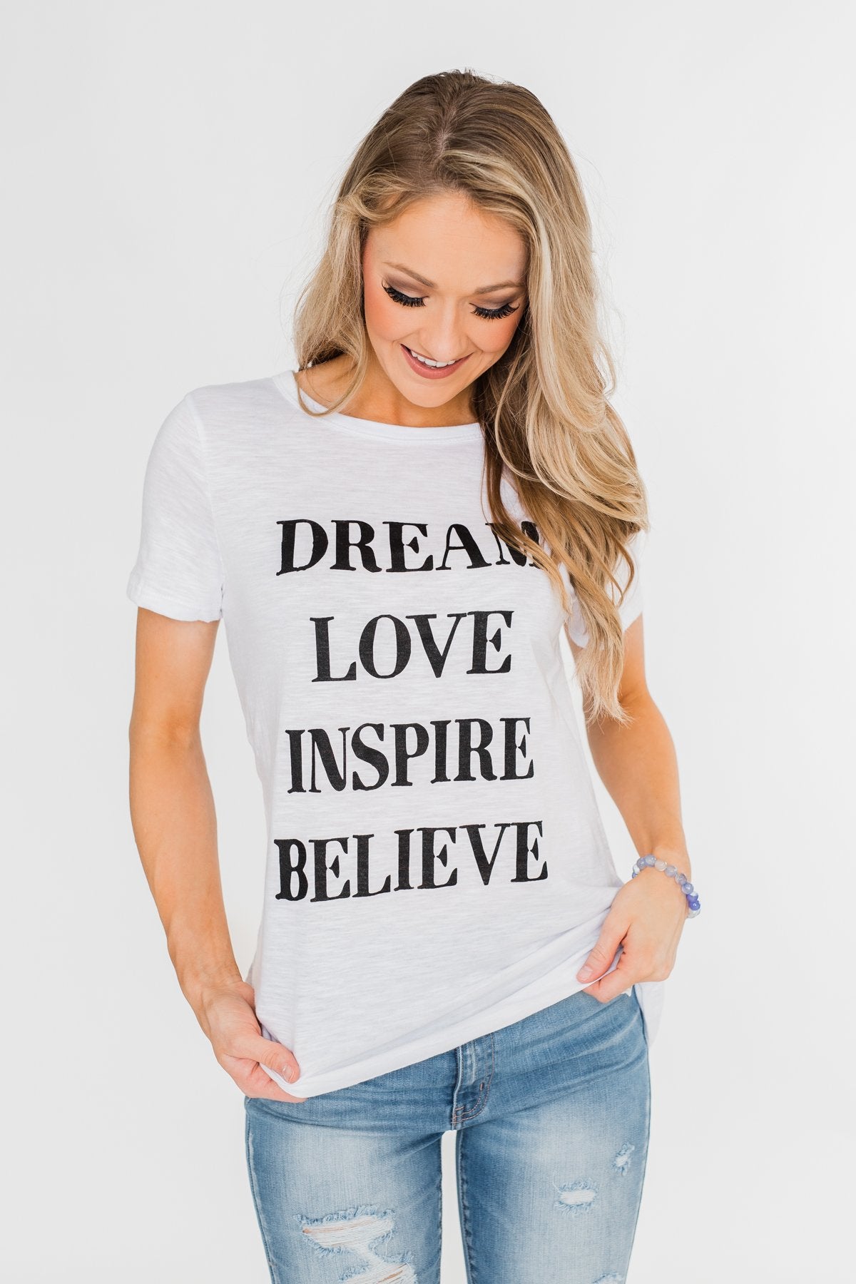 Dream, Love, Inspire, Believe Graphic Tee- White