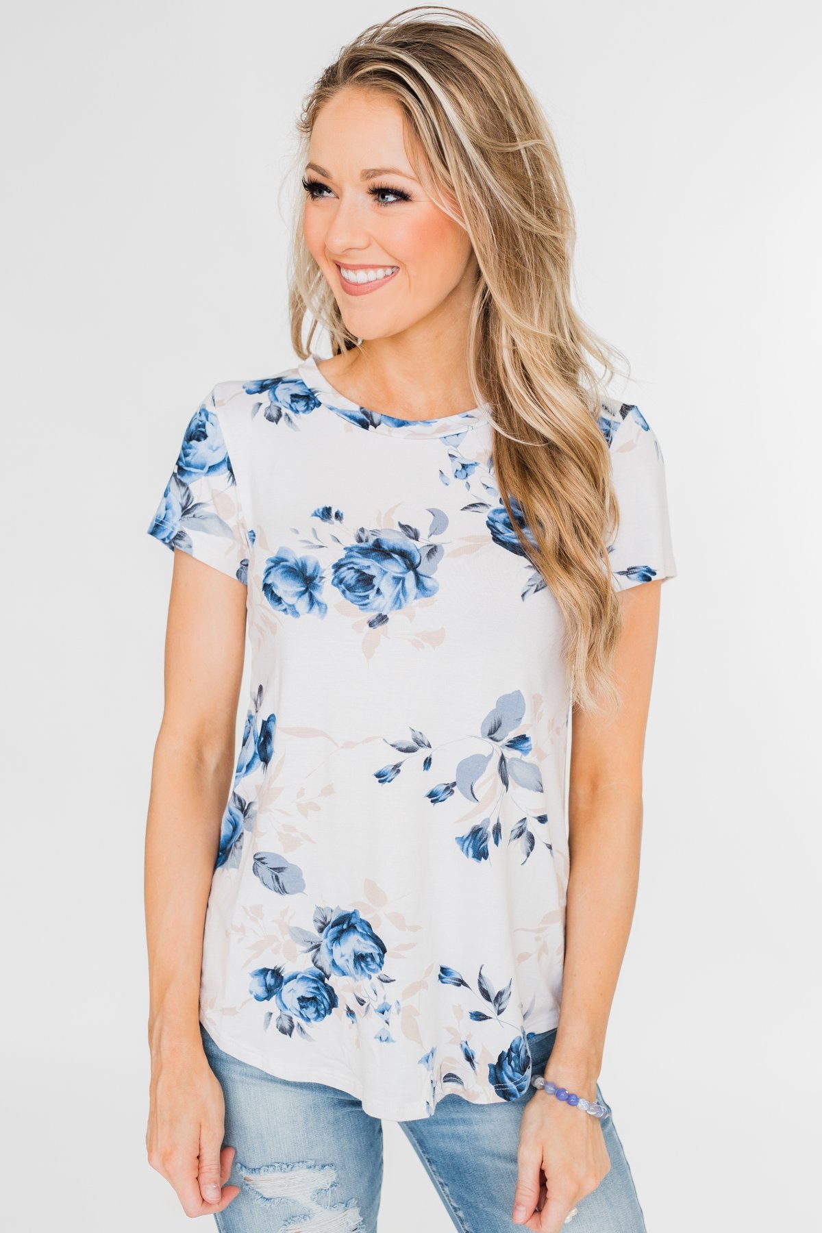 Floral Melody Short Sleeve Top- Eggshell White