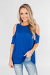 Feeling Alive Cold Shoulder Top- Royal Blue