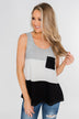 Waffle Knit Color Block Tank Top- Black, Grey, and White