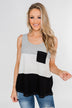 Waffle Knit Color Block Tank Top- Black, Grey, and White