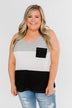 Waffle Knit Color Block Tank Top- Black, Grey, and White