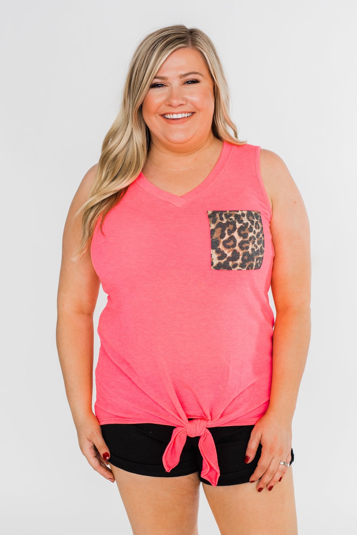 Living for Leopard Tie Tank Top- Neon Pink