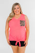 Living for Leopard Tie Tank Top- Neon Pink