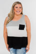 Waffle Knit Color Block Tank Top- Black, Grey, and White