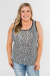 White Leopard Zipper Tank Top- Black and White