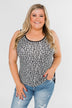 White Leopard Zipper Tank Top- Black and White