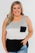 Waffle Knit Color Block Tank Top- Black, Grey, and White