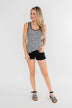 White Leopard Zipper Tank Top- Black and White