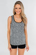 White Leopard Zipper Tank Top- Black and White