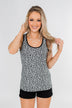 White Leopard Zipper Tank Top- Black and White