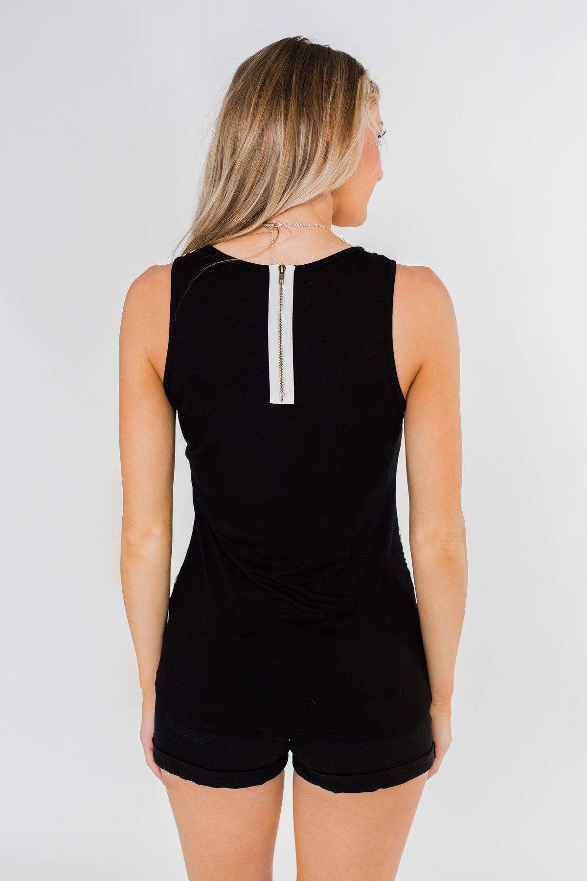 White Leopard Zipper Tank Top- Black and White