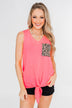 Living for Leopard Tie Tank Top- Neon Pink