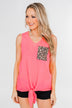 Living for Leopard Tie Tank Top- Neon Pink
