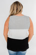 Waffle Knit Color Block Tank Top- Black, Grey, and White